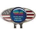 American Flag Oval Hat Clip w/ Golf Ball Marker (Laser Printed Marker)